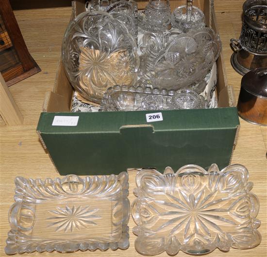 A quantity of cut glass dishes, plates etc